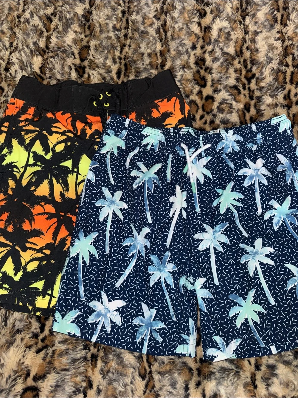 Cat & Jack Boys' Dual-Pair Palm-Print Swim Trunks - Navy & Sunset